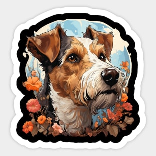 Cottagecore Cute Wire Fox Terrier Floral Dog Lovers Sticker